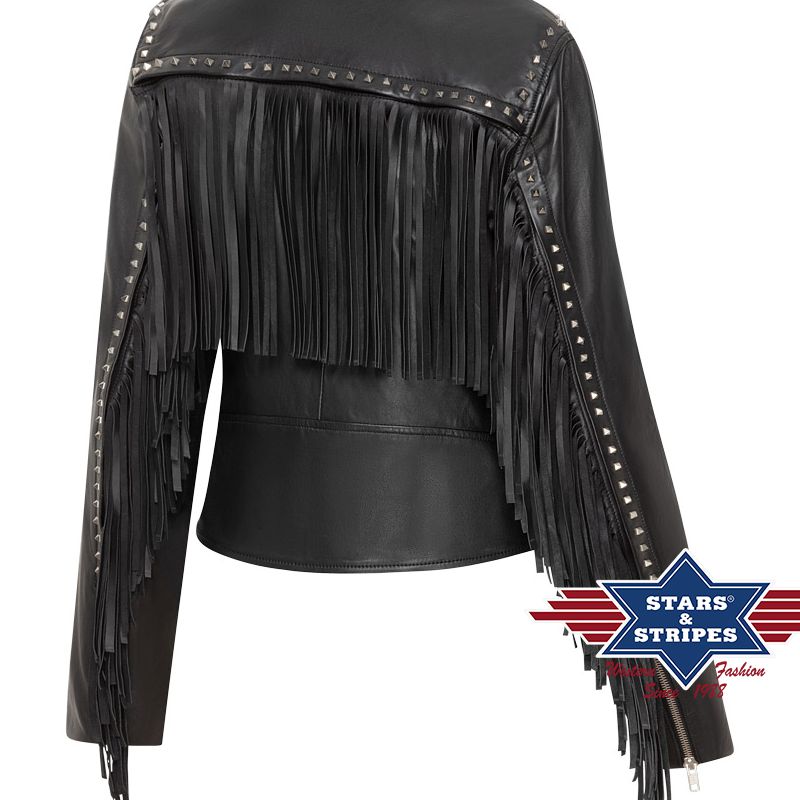 Damen Lederjacke im Biker-Stil mit abnehmbaren Lederfransen